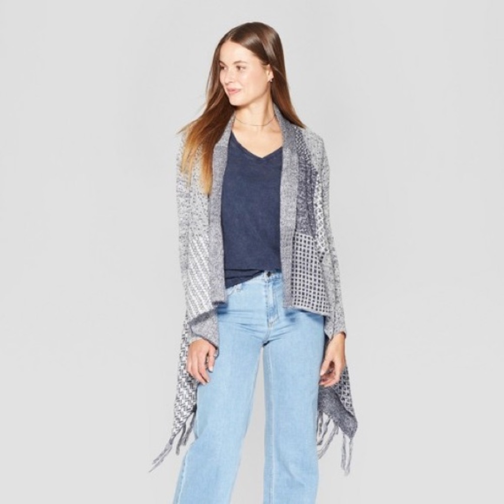 Patchwork Cardigan with Fringe